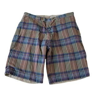 Polo Ralph Lauren Reversible Bermuda Shorts Mens Size 35 Waist Brown Plaid Khaki